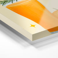 Gros plan de la matière : le tirage sous verre acrylique, tranche transparente visible.