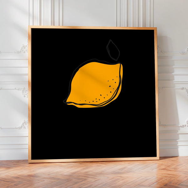 Citron jaune et noir, line art minimaliste — Poster HP mat