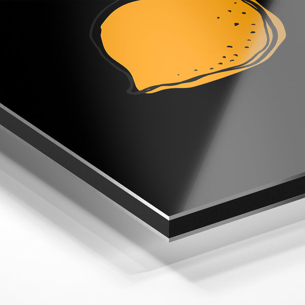 Citron jaune et noir, line art minimaliste — Aluminium Dibond relief 3D