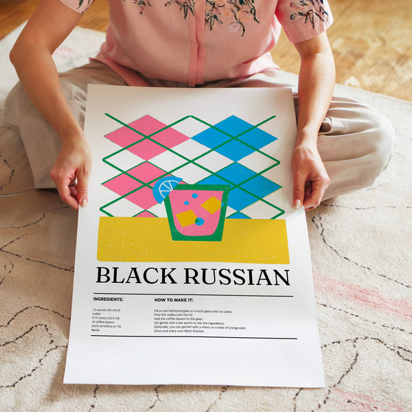 Black Russian - Affiche cocktail géométrique — Poster HP mat