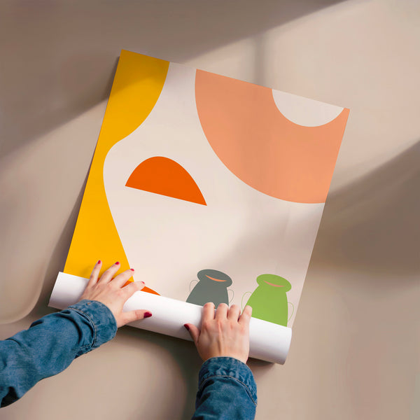 Composition de céramiques et formes abstraites ocre — Poster HP mat