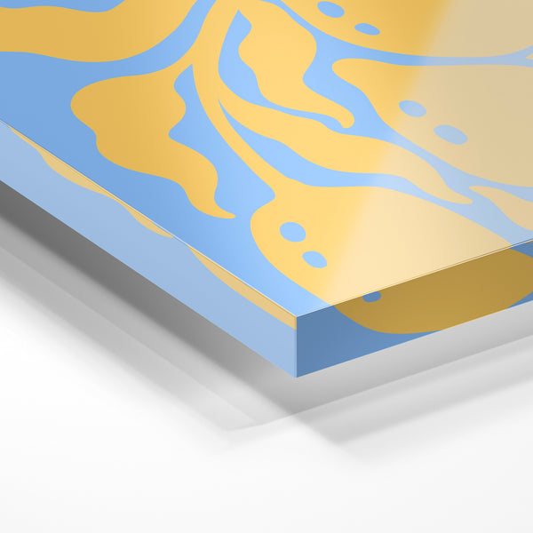 Citrons et feuillages, affiche botanique bleu et jaune — Verre acrylique