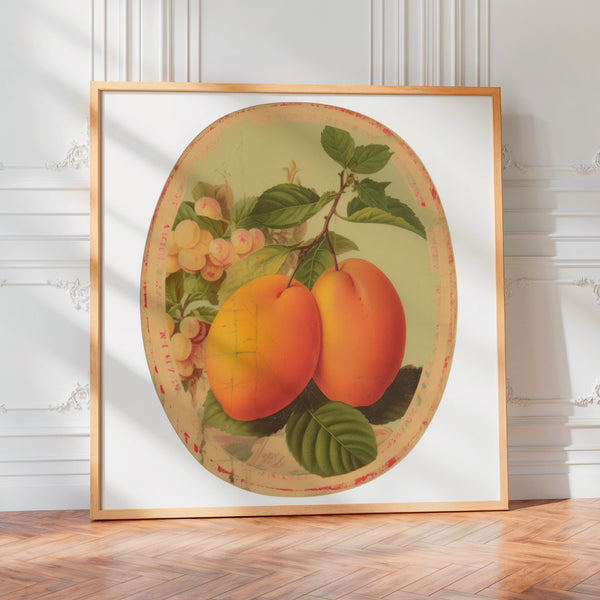 Abricots et fleurs roses style botanique vintage — Poster HP mat