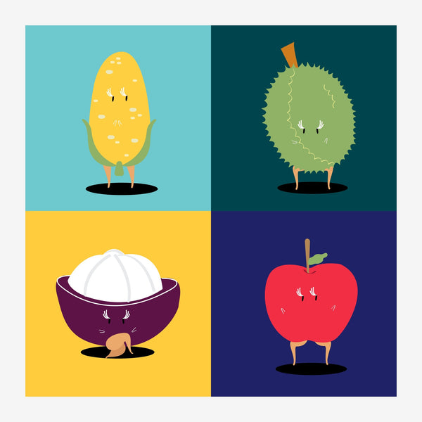 Quatre fruits joyeux pop art multicolore — Toile sur châssis