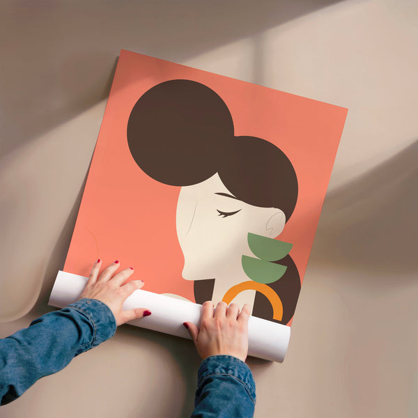 Portrait pop-art femme et plantes vertes — Poster HP mat