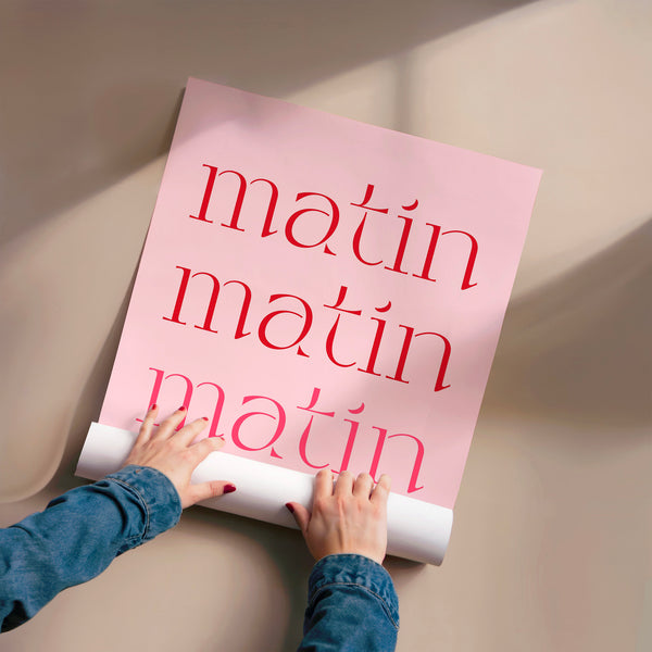 Matin rose et rouge répété, typographie pop-art — Poster HP mat