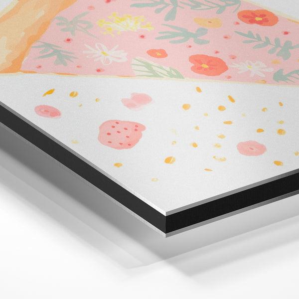 Slice de Pizza Fleurie – Illustration Rose Pastel — Aluminium Dibond