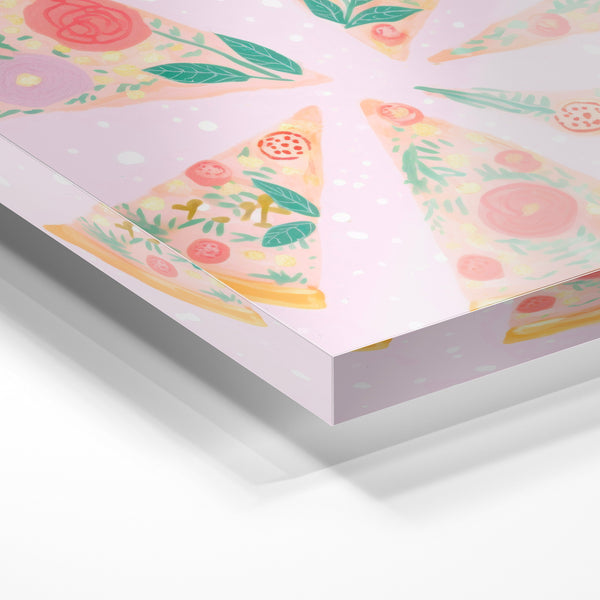Tranches de pizza rose, fleurs et feuillages — Verre acrylique