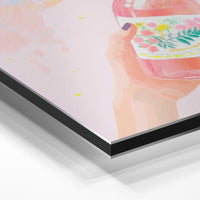 Gros plan de la matière : le tirage contrecollé sur aluminium Dibond mat, tranche visible.