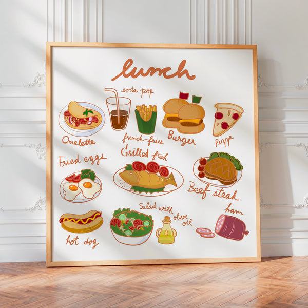 Affiche lunch en style line art avec mets du jour — Poster HP mat