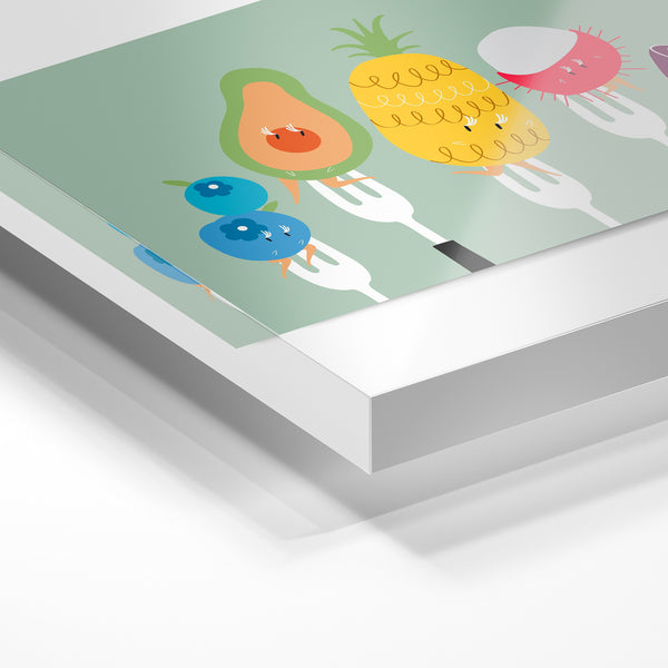 Fruits et fourchettes, pop art vert pastel — Verre acrylique