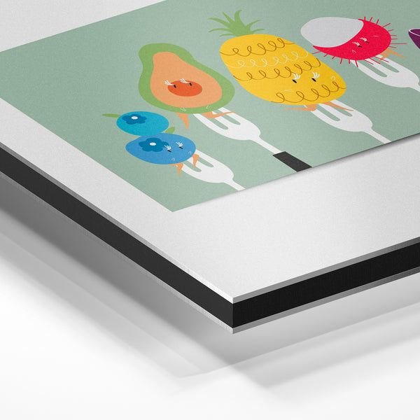 Fruits et fourchettes, pop art vert pastel — Aluminium Dibond