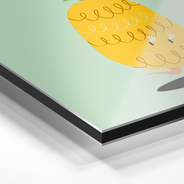 Ananas jaune et vert sauge - illustration — Aluminium Dibond relief 3D