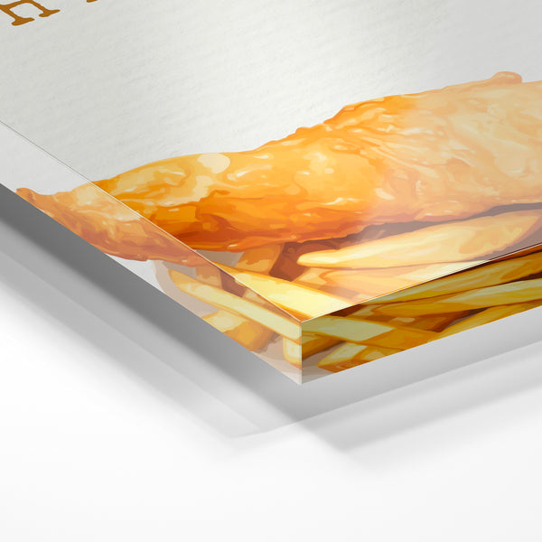 Old England Fish and Chips, affiche rétro — Verre acrylique