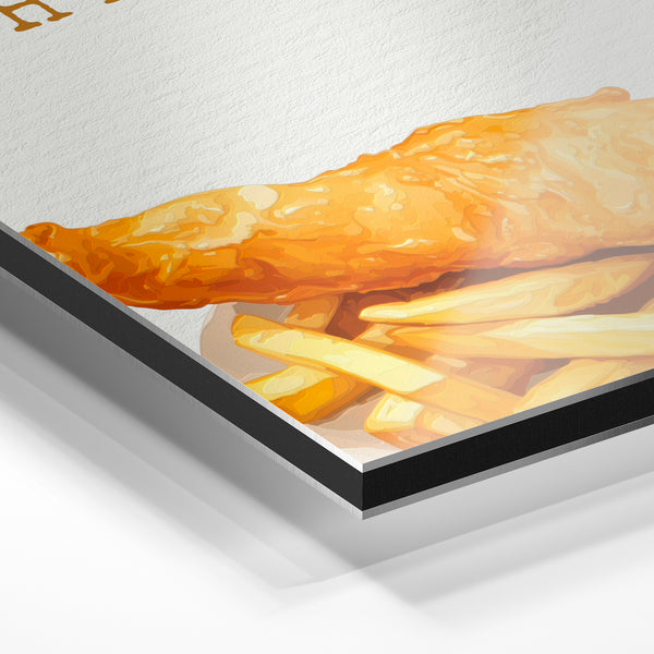 Old England Fish and Chips, affiche rétro — Aluminium Dibond relief 3D