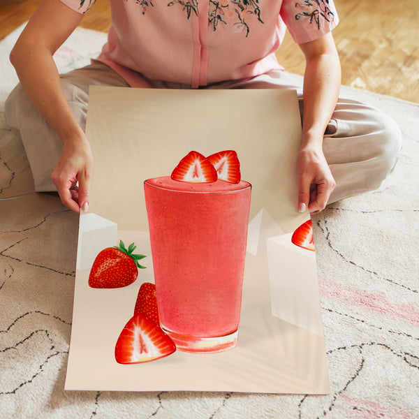 Verre de smoothie fraise rose et beige minimaliste — Poster HP mat