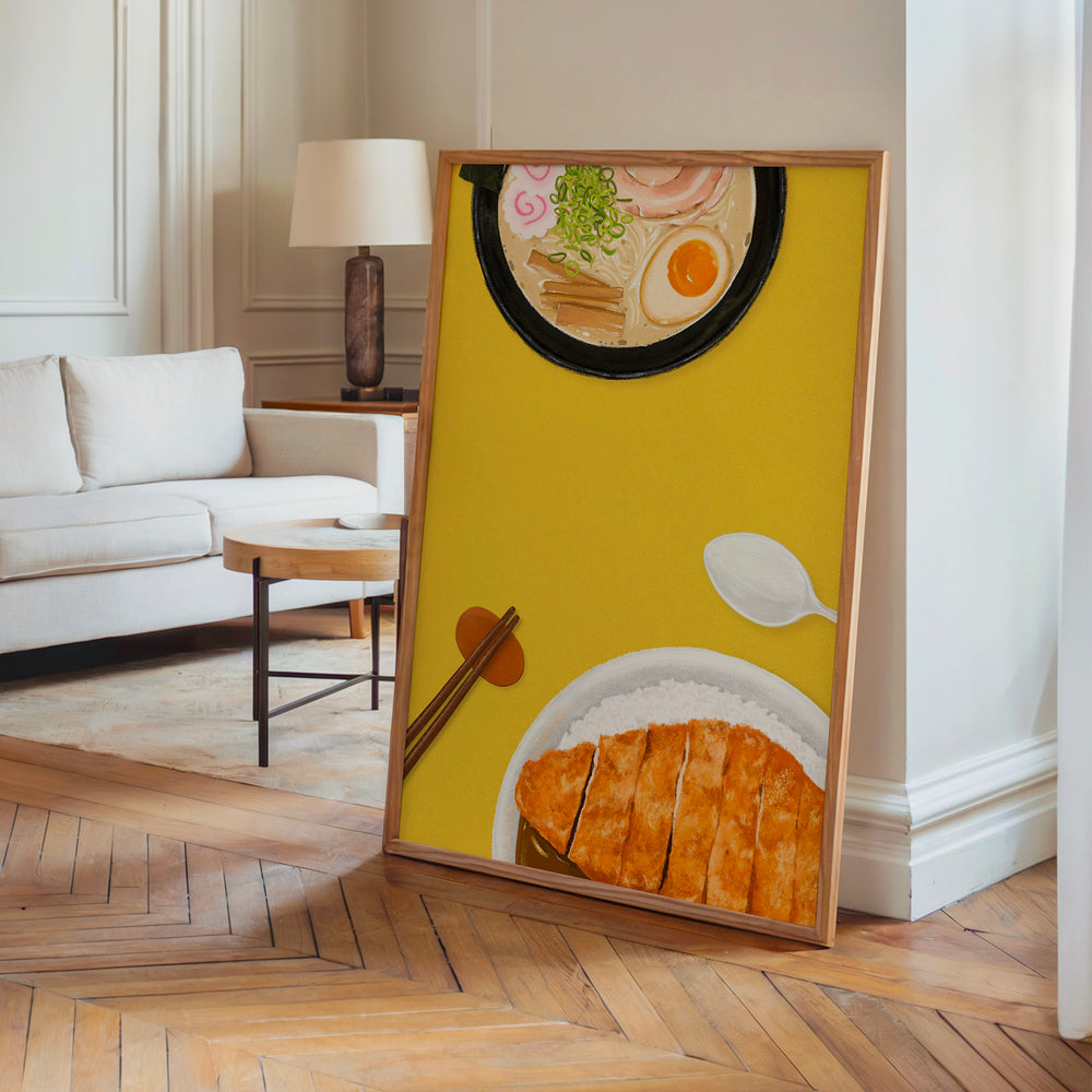 Le tableau accroché en situation dans un intérieur meublé.