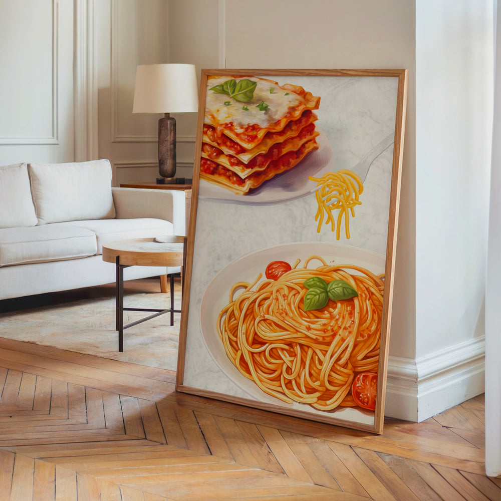 Le tableau accroché en situation dans un intérieur meublé.