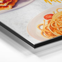 Gros plan de la matière : le tirage contrecollé sur aluminium Dibond mat, tranche visible.