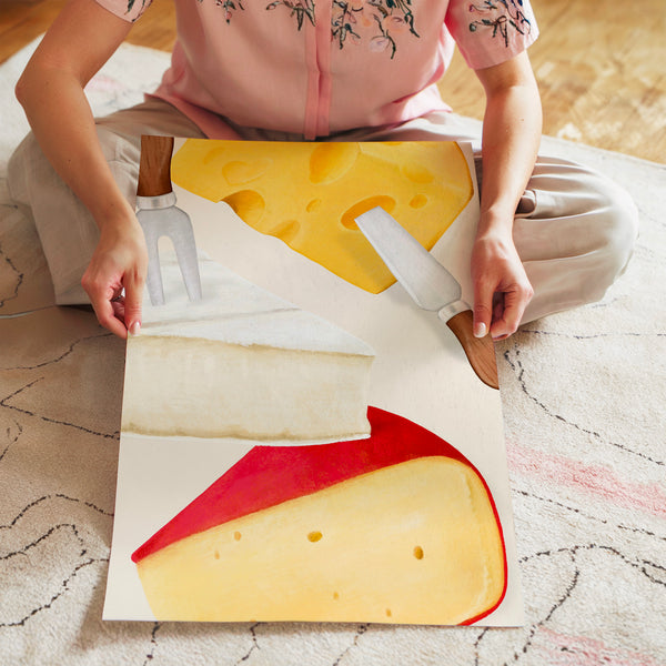 Fromages et ustensiles, affiche jaune paille — Poster HP mat