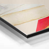 Gros plan de la matière : le tirage contrecollé sur aluminium Dibond mat, tranche visible.