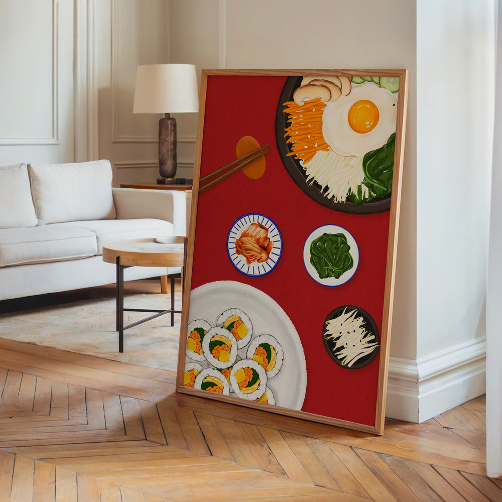 Le tableau accroché en situation dans un intérieur meublé.