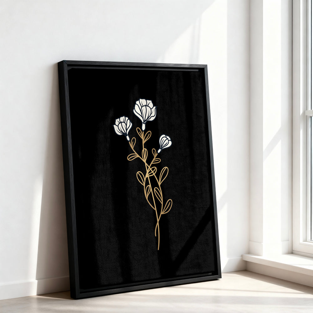 Le tableau accroché en situation dans un intérieur meublé.