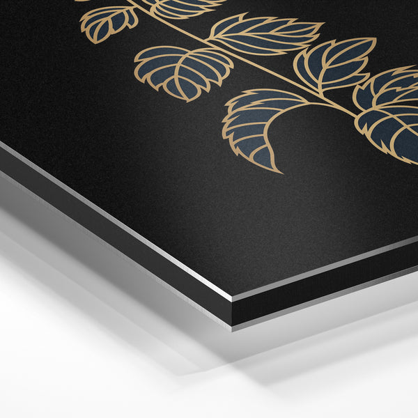 Branche dorée et noir, line art minimaliste botanique — Aluminium Dibond
