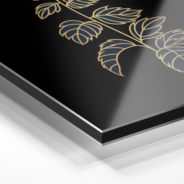 Branche dorée et noir, line art minimaliste botanique — Aluminium Dibond relief 3D