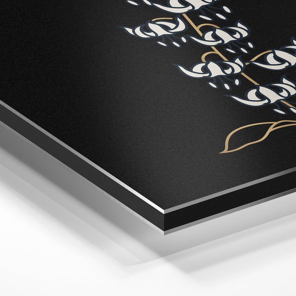 Fleur Tropicale Minimaliste, Line Art Noir et Or — Aluminium Dibond