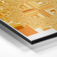 Gros plan de la matière : le tirage contrecollé sur aluminium Dibond mat, tranche visible.