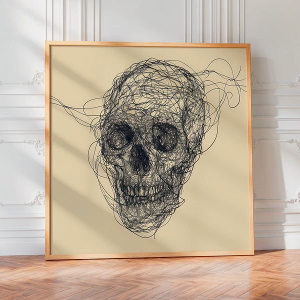 Crâne line art minimaliste, beige et noir — Poster HP mat