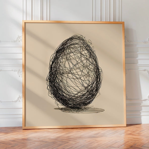 Œuf abstrait line art minimaliste noir et beige — Poster HP mat