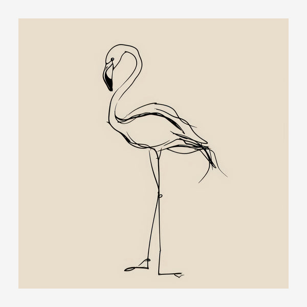 Flamant rose minimaliste line art et beige — Toile sur châssis