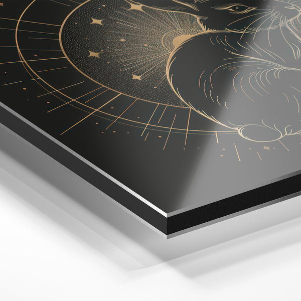 Lièvre mystique noir et or, line art épuré — Aluminium Dibond relief 3D