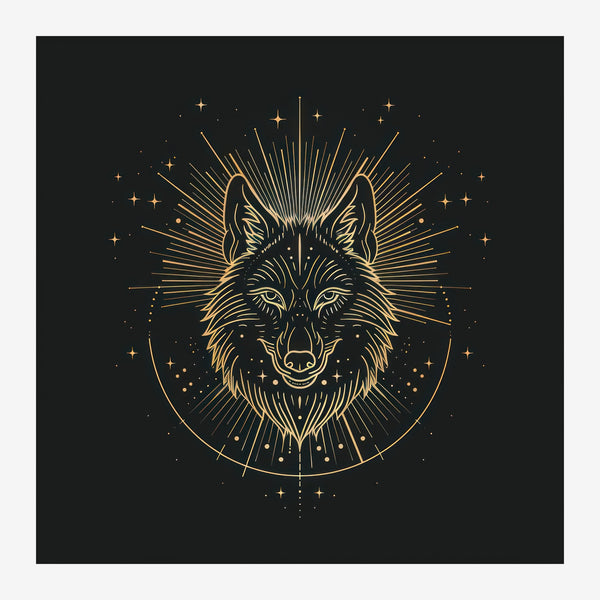 Loup cosmique ligne dorée et noir minimaliste — Toile sur châssis