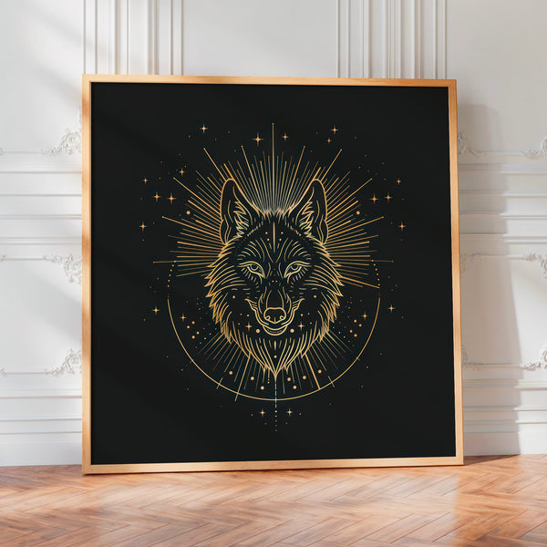 Loup cosmique ligne dorée et noir minimaliste — Poster HP mat
