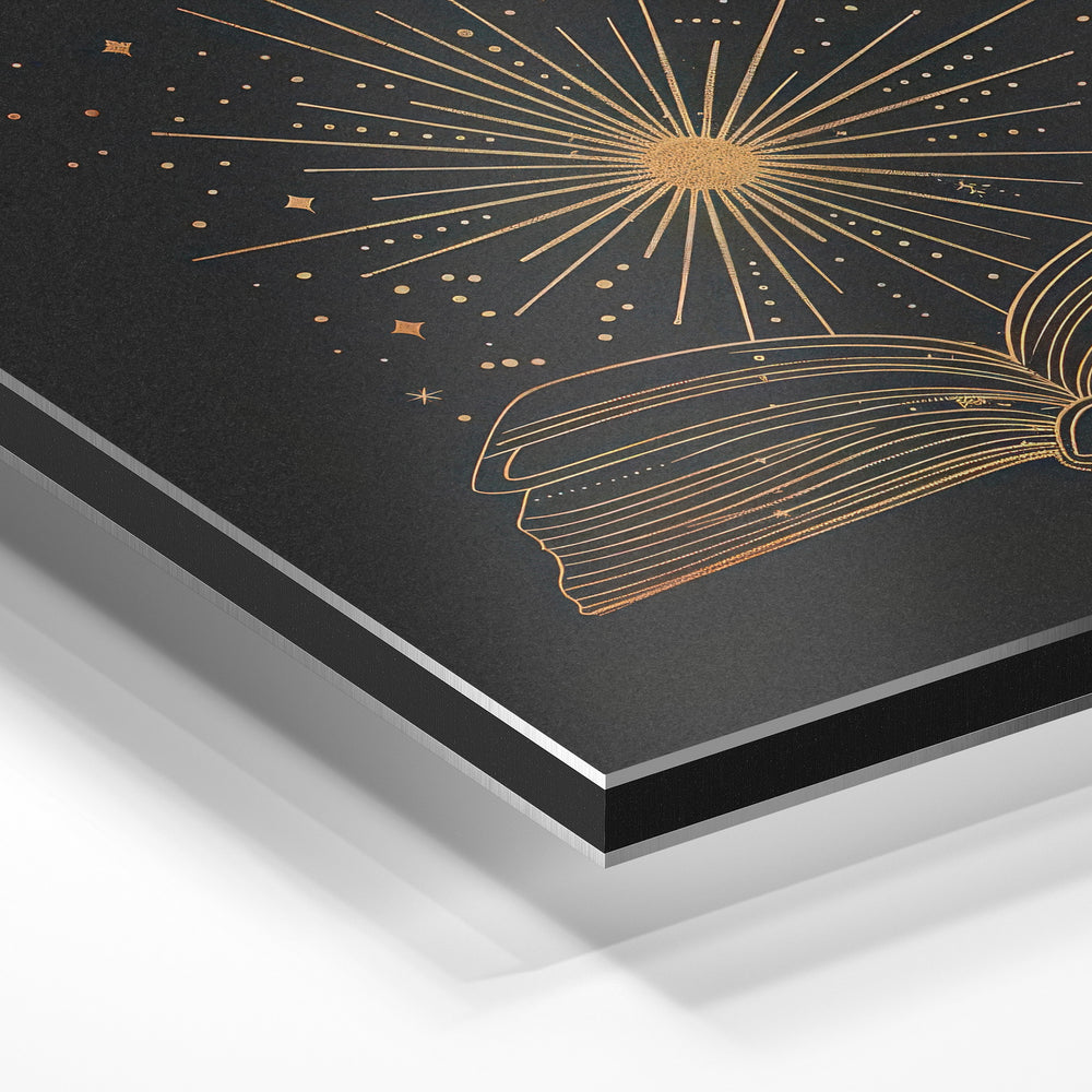 Gros plan de la matière : le tirage contrecollé sur aluminium Dibond mat, tranche visible.
