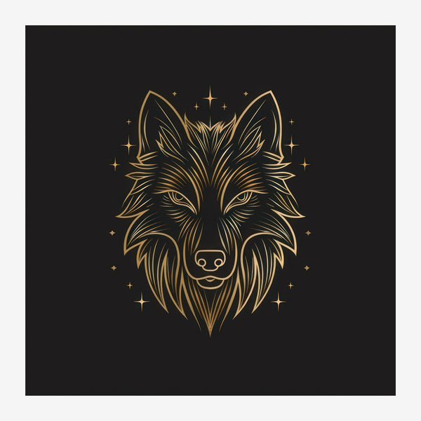 Tête de loup ligne or et noir minimaliste — Toile sur châssis