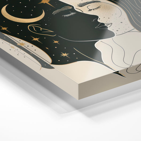 Profil double aux étoiles, line art noir et beige — Verre acrylique