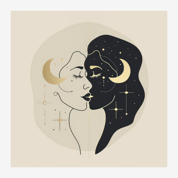 Dualité nocturne, affiche line art minimaliste — Toile sur châssis