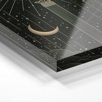 Gros plan de la matière : le tirage sous verre acrylique, tranche transparente visible.