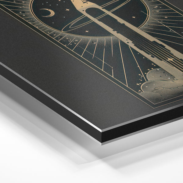 Fusée vers les astres, art déco noir et or — Aluminium Dibond