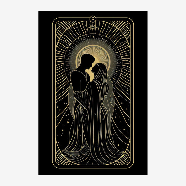 Les Amants étoilés, affiche art déco noir et or — Toile sur châssis