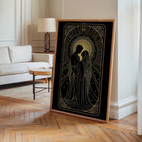 Le tableau accroché en situation dans un intérieur meublé.