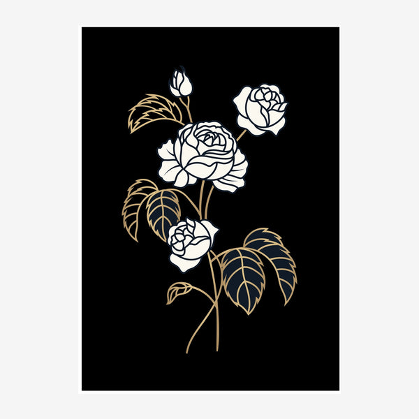 Roses blanc et or - Line art noir et blanc — Toile sur châssis