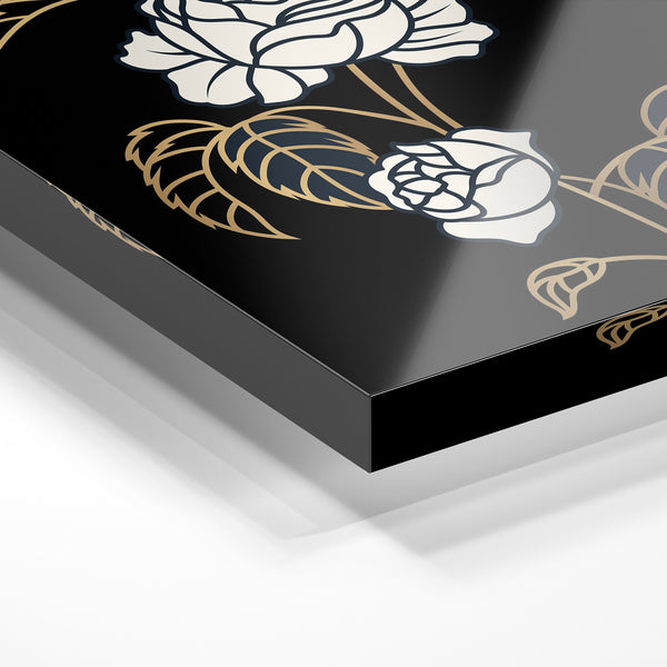 Roses blanc et or - Line art noir et blanc — Verre acrylique