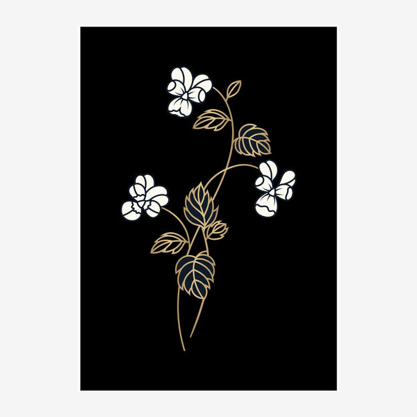Fleur en ligne dorée et blanche sur noir — Toile sur châssis