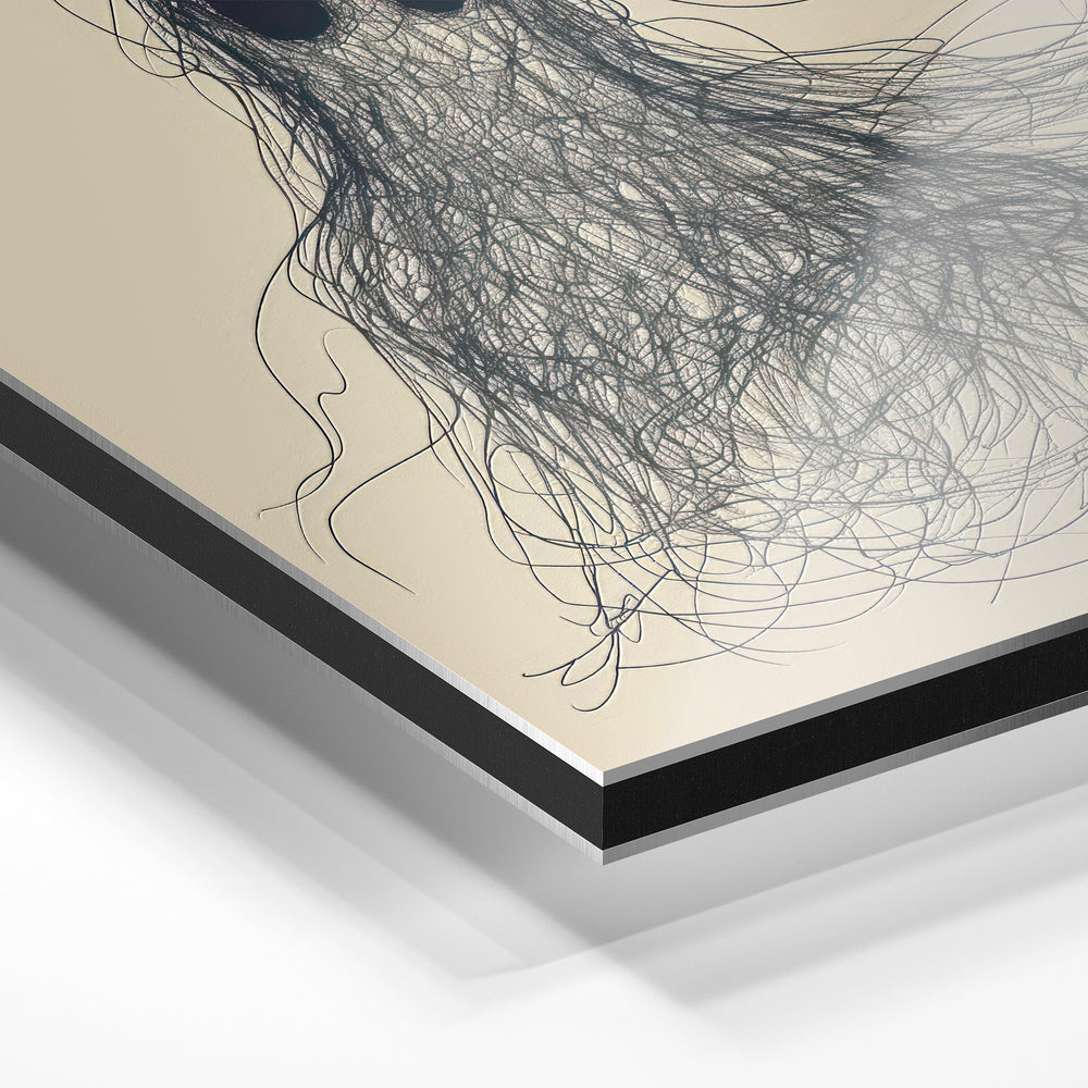 Gros plan du relief : la surépaisseur d'encre en lumière rasante sur aluminium Dibond.