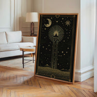 Le tableau accroché en situation dans un intérieur meublé.